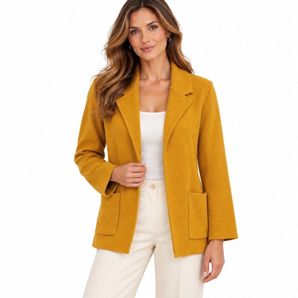Magaschoni Knit Sweater Blazer XS Mustard Yellow Dark Academia Quiet Luxury